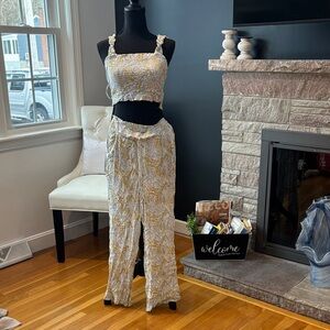 Paper Crane Gray and Gold Textured Pants